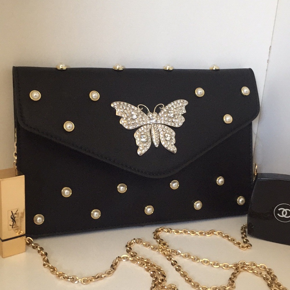 Black clutch with crossbody strap - Picture 6 of 13